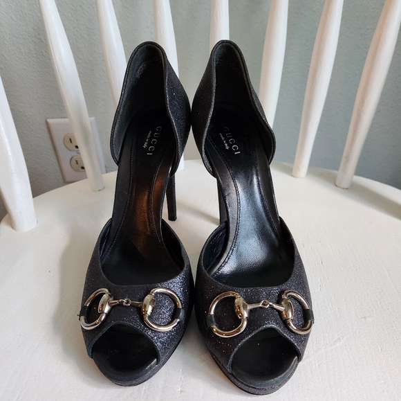 Gucci black shimmery pumps 37 1/2 US 7.5 - Picture 2 of 12